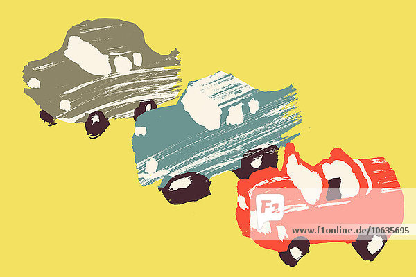 Illustrative Darstellung verschiedener Fahrzeuge vor gelbem Hintergrund