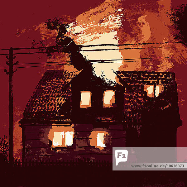 Illustratives Bild eines in Brand gesetzten Hauses