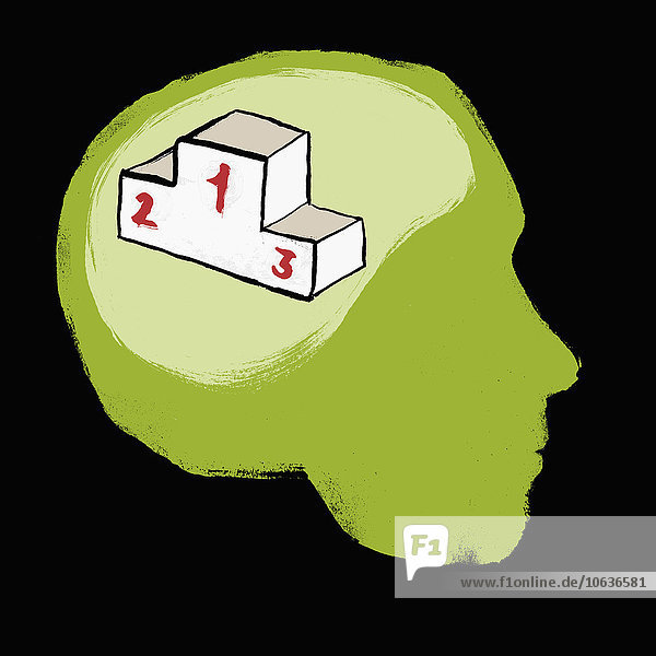 Darstellung des Preispodiums im menschlichen Gehirn vor schwarzem Hintergrund