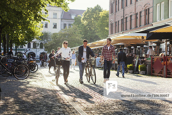 Freundschaft, gehen, Straße, Großstadt, Skateboard, Länge, Fahrrad, Rad, voll