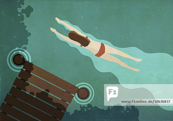 Illustration einer schwimmenden Frau im See