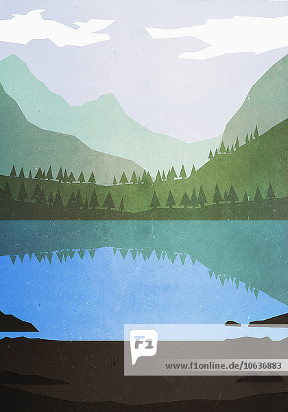 Illustratives Bild von See und Bergen