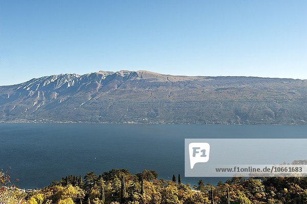 View to the east bank of Gargnano  Lake Garda  Province of Brescia  Lombardy  Italy  Europe