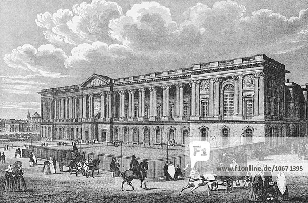 Historische Stadtansicht  Stahlstich  Louvre um 1835  Paris  Frankreich  Europa