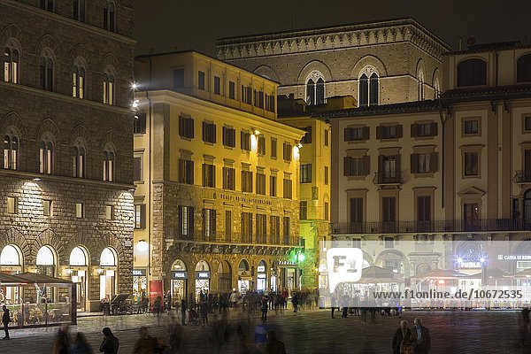 Piazza della Signoria at night  church Orsanmichele church and historic buildings behind  Florence  Tuscany  Italy  Europe
