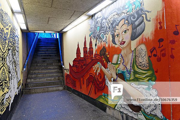 Graffiti  portrait of Empress Elisabeth of Austria  Sissi or Sisi  in an underground passageway  Salzburg  Austria  Europe