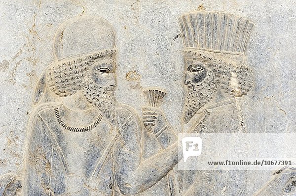 Antikes Relief der Achämeniden  Meder und Perser  Apadana  Palast  archäologische Ausgrabungsstätte  altpersische Residenzstadt Persepolis  UNESCO Weltkulturerbe  Provinz Fars  Iran