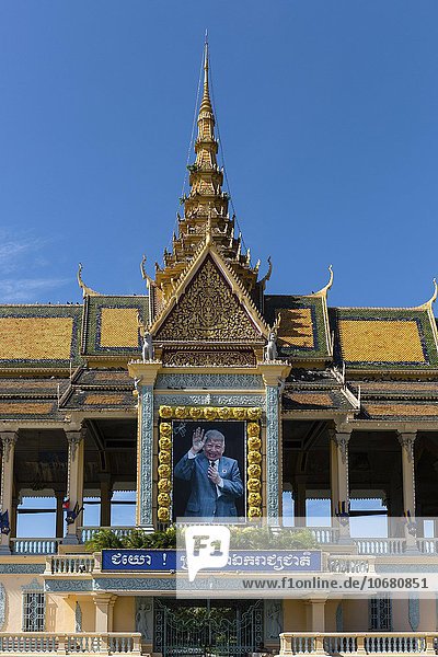 Preah Thineang Chan Chhaya  Moonlight Pavillion  Detail mit Portrait von König Norodom Sihanouk  Chan Chaya  Königspalast  Phnom Penh  Kambodscha  Asien