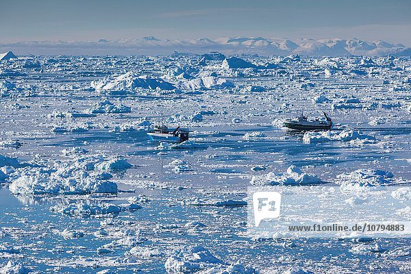 fließen Boot Eis angeln Ansicht Erhöhte Ansicht Aufsicht heben Diskobucht Disko-Bucht Grönland Ilulissat