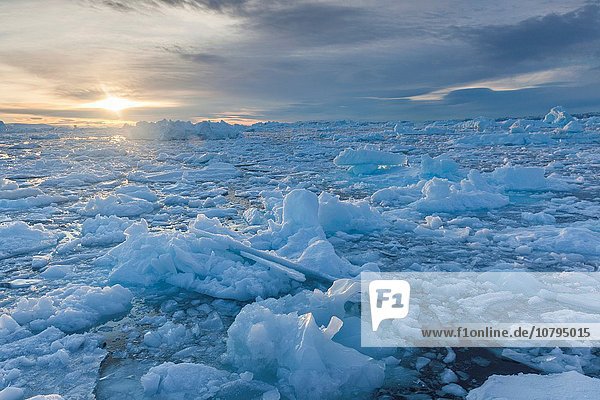 Sonnenuntergang, fließen, Eis, Diskobucht, Disko-Bucht, Grönland, Ilulissat