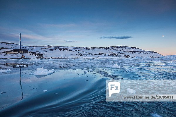 Sonnenuntergang, fließen, Stadt, Eis, Ansicht, Diskobucht, Disko-Bucht, Grönland, Ilulissat