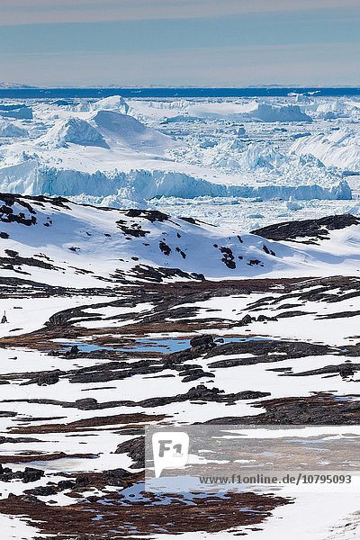 fließen Eis Ansicht Erhöhte Ansicht Aufsicht heben Diskobucht Disko-Bucht Grönland Ilulissat