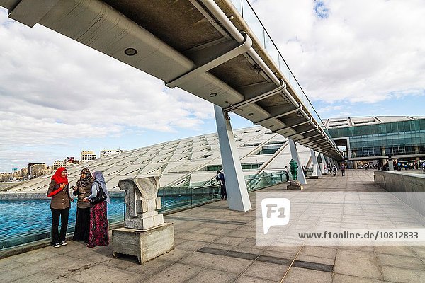Student girls at the Bibliotheca Alexandrina or new Library of Alexandria  Egypt.