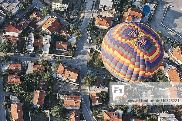Overhead view of hot air balloon  Cappadocia  Anatolia Turkey