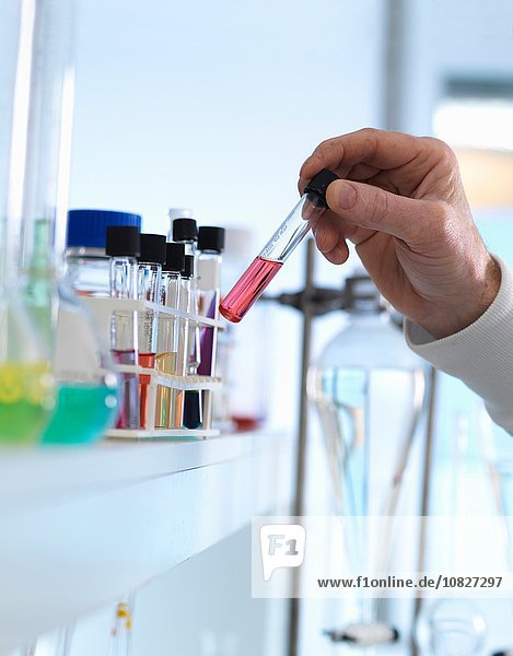 Chemist preparing chemical formula for testing in laboratory