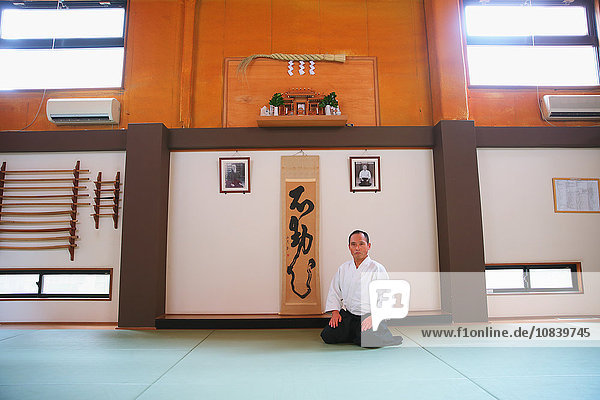 Japanese Aikido master in the dojo