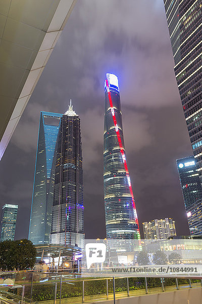 Pudong financial district at night  Shanghai  China  Asia