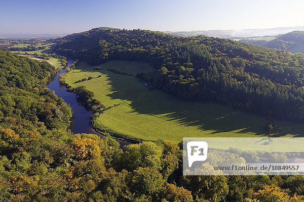 Autumn view north over Wye Valley from Symonds Yat Rock Forest of Dean Herefordshire England United Kingdom Europe
