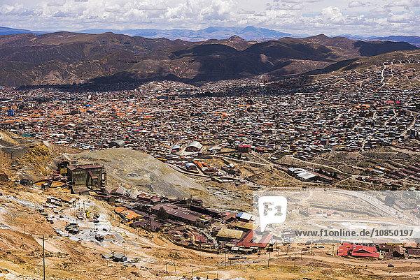 View of refinement factory and Potosi from Potosi silver mines  Department of Potosi  Bolivia  South America
