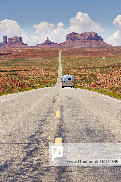 Travel trailer on highway  Monument Valley  Arizona