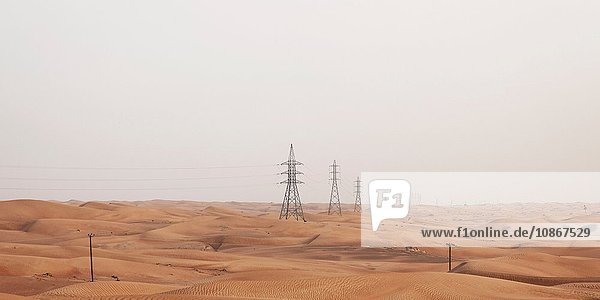 Strommasten in der Wüste  Dubai  Vereinigte Arabische Emirate