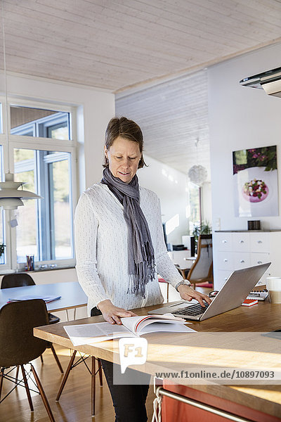 Schweden  Reife Frau  die zu Hause arbeitet