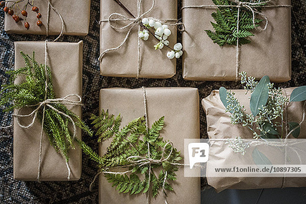 Sweden  Wrapped Christmas presents with twigs