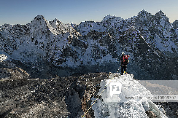 Nepal  Himalaya  Solo Khumbu  mountaineer at Ama Dablam South West Ridge