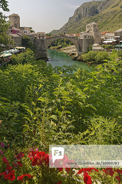 Bosnia and Herzegovina  Mostar  Old town  Old bridge and Neretva river