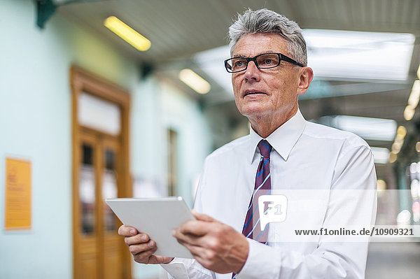Senior businessman holding digital tablet