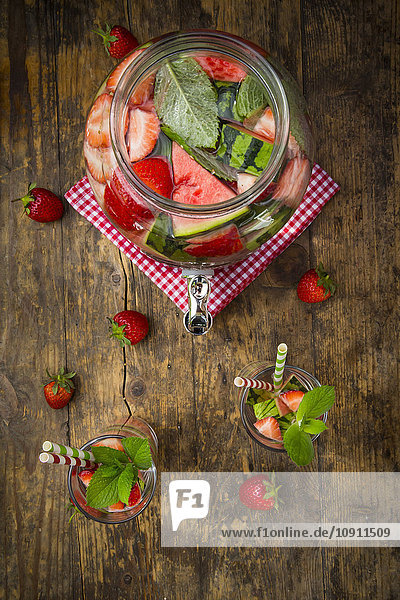 Detox water  infused water  watermelon  strawberry and mint