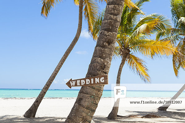 Dominikanische Rebublik Tropischer Strand mit Palmen und Hochzeitsschild