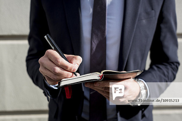 Geschäftsmann im Freien beim Tagebuchschreiben