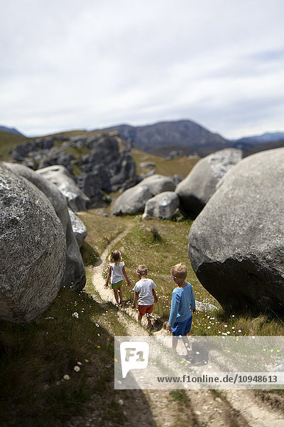 Children walking in mountains