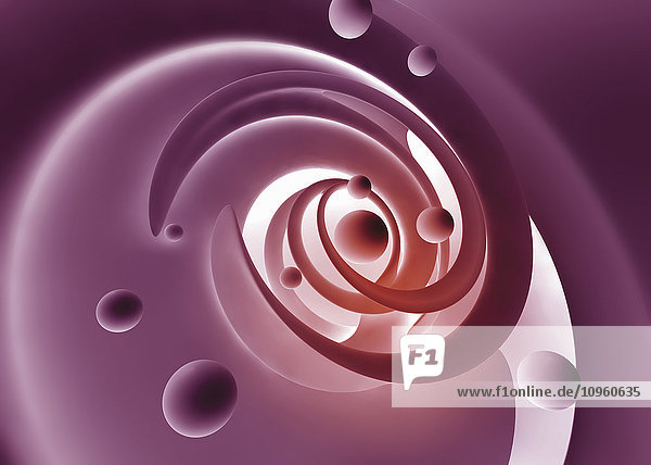 Abstraktes pinkfarbenes Muster wirbelnder Spiralen und Kugeln