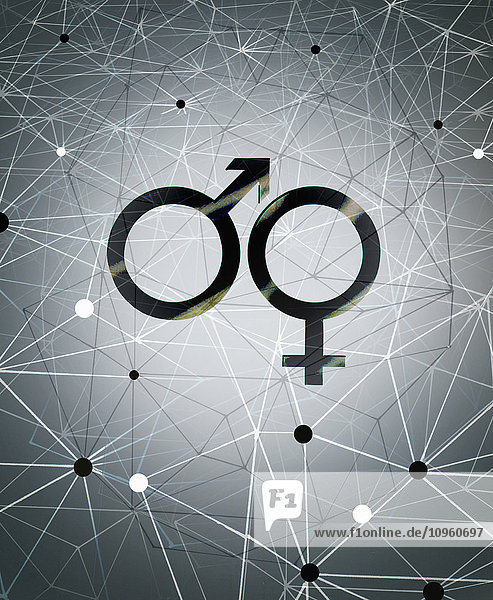Männliches und weibliches Geschlechtssymbol und Netzwerkmuster