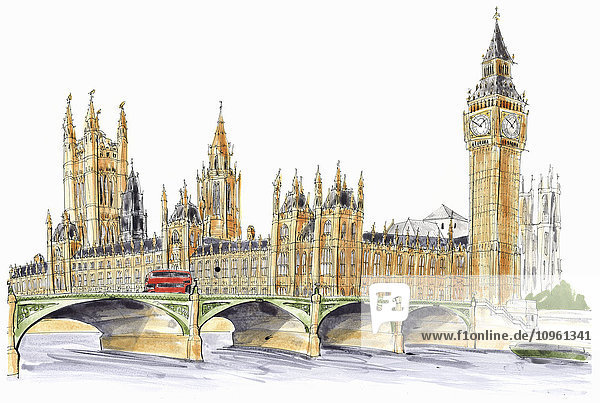 Big Ben  Houses of Parliament und Westminster Bridge  London  England