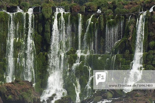 Mehrere Wasserfälle entlang einer Bruchlinie in tropischer Vegetation; Missiones  Argentinien'.
