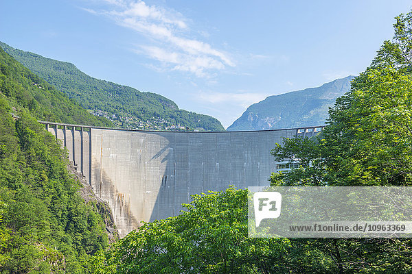 'Water dam in valley verzasca; Locarno  Ticino  Switzerland'
