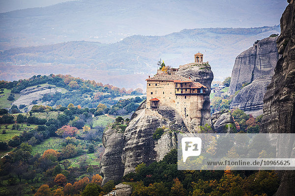 'Monastery perched on a cliff; Meteora  Greece'