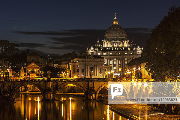 'Saint Peter's Basilica  the world's largest church  at nighttime; Vatican City  Italy'
