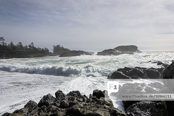 Wellen rollen an die Küste; Tofino  British Columbia  Kanada'.