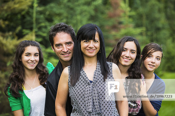 'Portrait of a family with three daughters; Sherwood Park  Alberta  Canada'