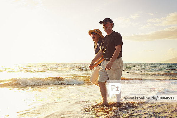 Senior Couple Enjoying Sunset at the Beach