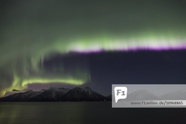 Aurora Borealis tanzt über den Chugach Mountains und dem Turnagain Arm  Kenai Peninsula  Southcentral  Alaska