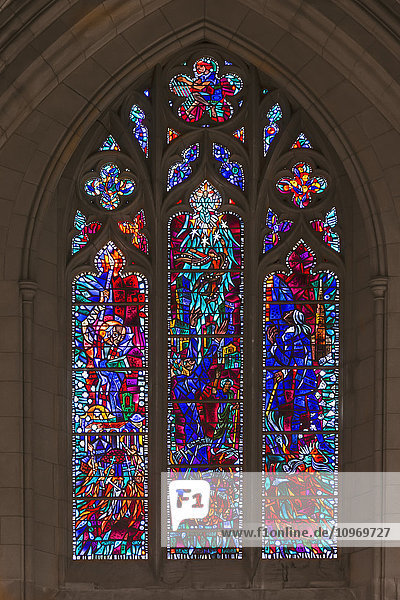 'Stained glass window in nave of cathedral; Washington  District of Columbia  United States of America'