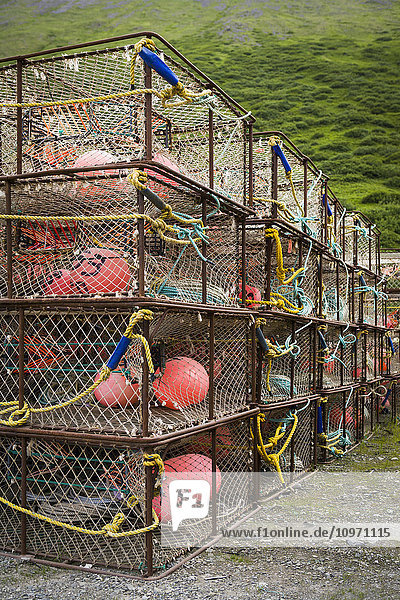 'Commercial Crab Fishing Pots Stored At The Port Of King Cove  Alaska Peninsula; Southwest Alaska  United States Of America'