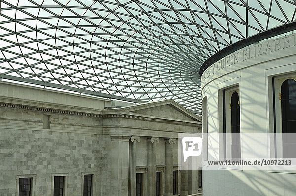 'British Museum  Queen Elizabeth II Great Court and glass roof plus Reading room; London  England'