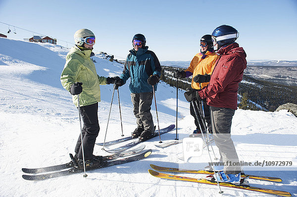 Freunde versammeln sich auf dem Gipfel des Mt. Aurora Skiland zu einem Skitag in der Nähe des Cleary Summit nördlich von Fairbanks  Alaska