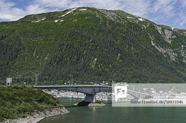 Juneau-Douglas Bridge connects Douglas Island with Juneau  Southeast Alaska  summer